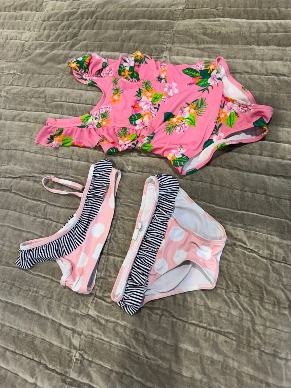 Cat & Jack Pink Floral One-Piece and Striped Bikini Set